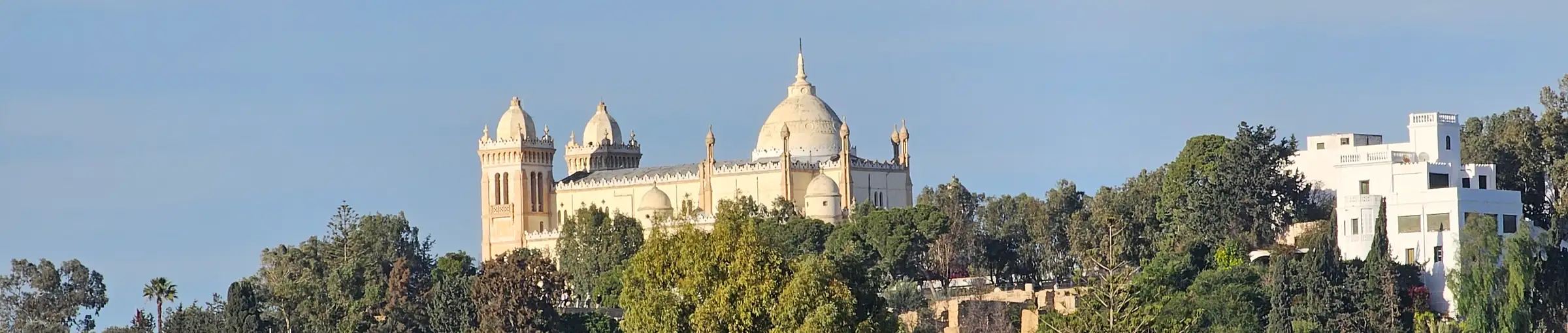 La cathédrale Saint-Louis sur la colline de Byrsa, à Carthage, au-dessus des villas et des pins